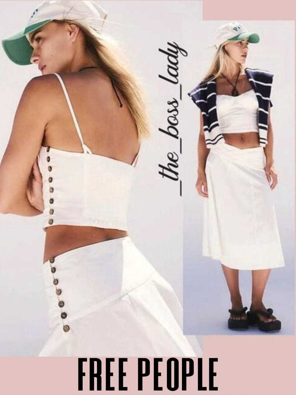 Free People set co-ord crop top and midi skirt pleated matching set boho Medium